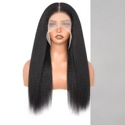 Yaki Lace Front Wig Pre Plucked w/ Baby Hairs 180% Density 13x6 Glueless 22" 1B