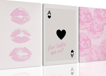 3-Piece Framed Canvas Wall Art Set, Pink Hearts & Disco Ball Design, 16x24 in