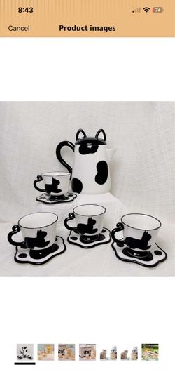 Ceramic Cat Tea Set,Cute Cat Paw Tea Mugs And Saucers Set Of 4