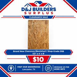 Brand New Clearance Blemished / Shop-Grade OSB 1/2" x 4' x 8' – $10/Sheet