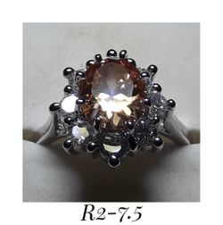 .925 Sterling Silver Morganite & White Topaz Cocktail Ring. Size 7.5