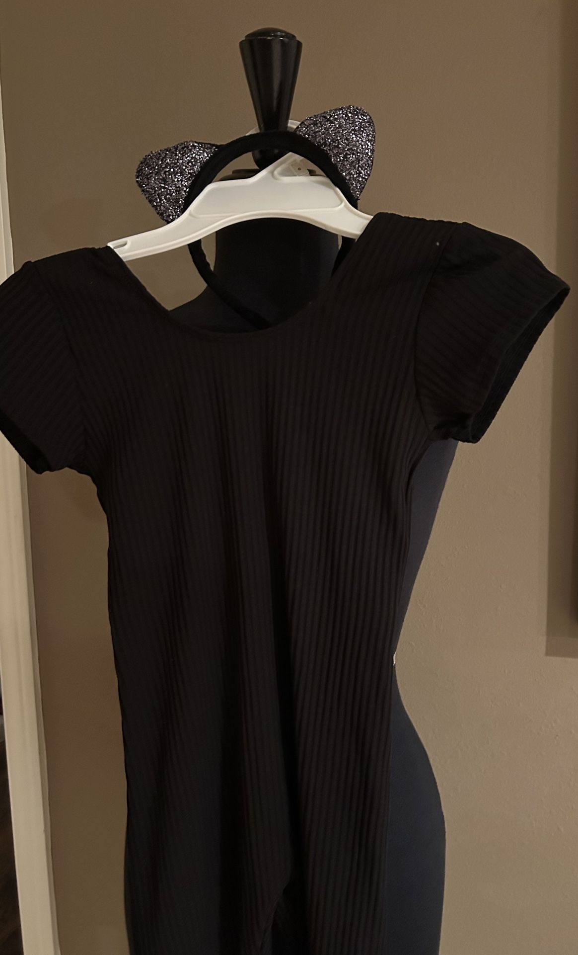 Young Girls Black Cat Suit W/Ears Small