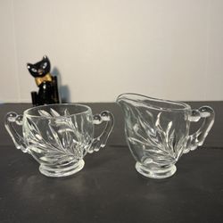 Indiana Glass Vintage 1930’s Willow Pattern Creamer Sugar Bowl Clear Glass
