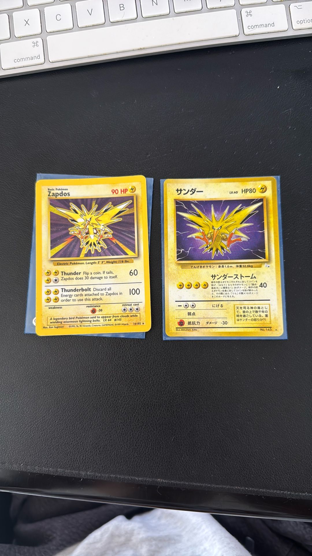 ⚡ Pokémon Zapdos Holo Pair – English Base Set #16/102 & Japanese No.145 (1996) – Lightly Played Vintage