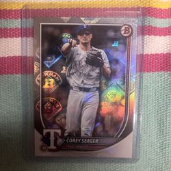 2025 Bowman Corey Seager Retro Logo Foil Pattern #38 Rangers Case Hit