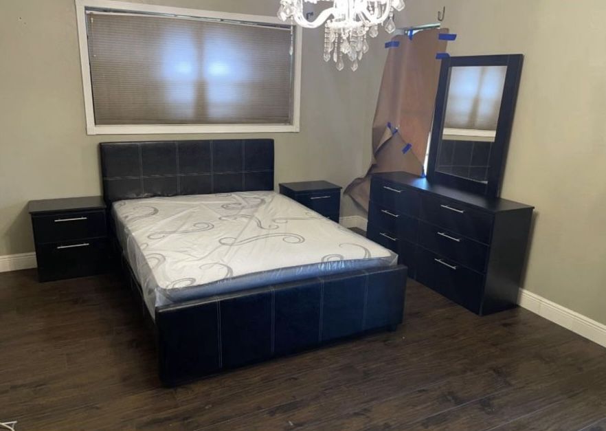 Queen Bedroom Set With Mattress All New Furniture And Free Installation And Free Delivery 2 Nightstand And Dresser And Mirror.