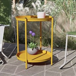 Indoor/Outdoor Side Table, 2-Tier Metal Round End Table