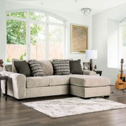 Brand New Light Mocha Plush Chenille Sectional Sofa (Pillows Included)