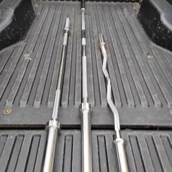 NEW  OLYMPIC  BARS : 7 FOOT = $80 / 6 FOOT = $60 / 5 FOOT  = $60 /  EZ  CURL  BAR  =  $50 / TITAN ASSISTED SQUAT BAR = $200
• PLATES: 45s 35s 25s 10s