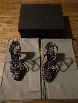 Bottega Veneta Multicolor Satin Pollock Print Strappy Heel Sandals Size 36/6