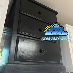 Black 3 Drawer Nightstand Solid Wood 