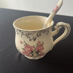Delicate Rose Victorian Style Teacup With Matching Spoon For You Or Someone For an Easier Gift 
