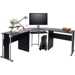 New 71" L-Shaped Gaming Desk -Large Desktop 22" W Wood Curved Corner Desk