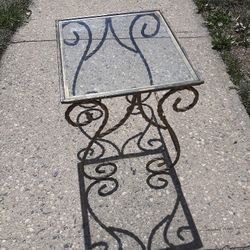 Mid century twisted wrought iron frame thick Glass small table