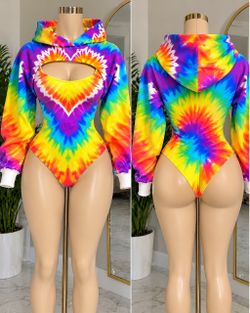 Tie-Dye Hooded Cutout Bodysuit