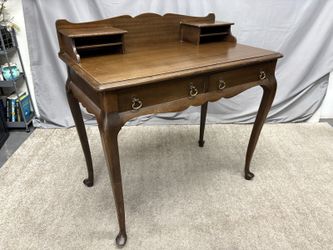 Vintage Dark Wood Queen Anne Style Writing Desk