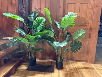 Artificial Monstera Plants in Black Pots – Set of 2