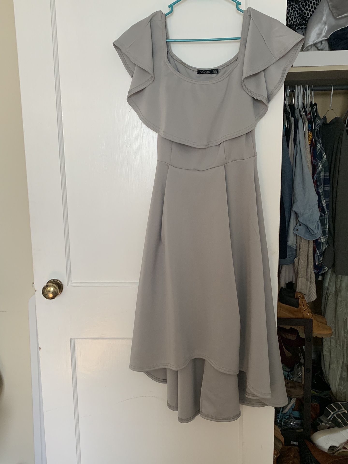 Asymmetrical hem off the shoulder dress sz 10 or a m/l