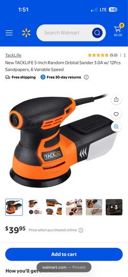 TACKLIFE 5-Inch Random Orbital Sander 3.0A with 6 variable speeds