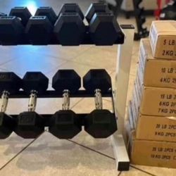 Set Dumbells with Rack ALL BRAND NEW IN BOX 📦  Set 2 Each  (5/10/15/20/25) 150 Lbs Rack 2 Tiers FIRM PRICE