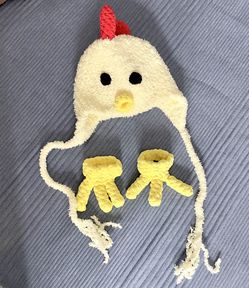 Hand Crochet Chicken Hat And Feet Cuffs