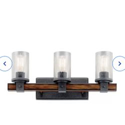 Kichler Barrington 22-in 3-Light Distressed Black and Wood Tone Rustic Vanity Light