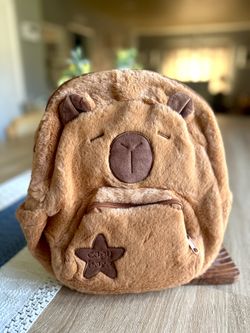 Kawaii Cute Capybara Backpack Soft Plush Faux Fur Student Bag for Kids & Teens NEW IN PACKAGE! 