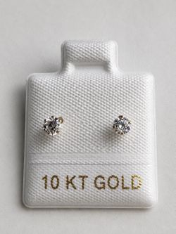 10K Gold Round CZ Stud Earrings | Brand New