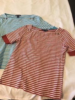 2 ladies American living striped nautical boat neck shirts size medium red white blue