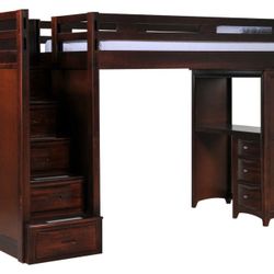 Varsity Cherry Loft Bed W/Desk & Stairway from Living Spaces