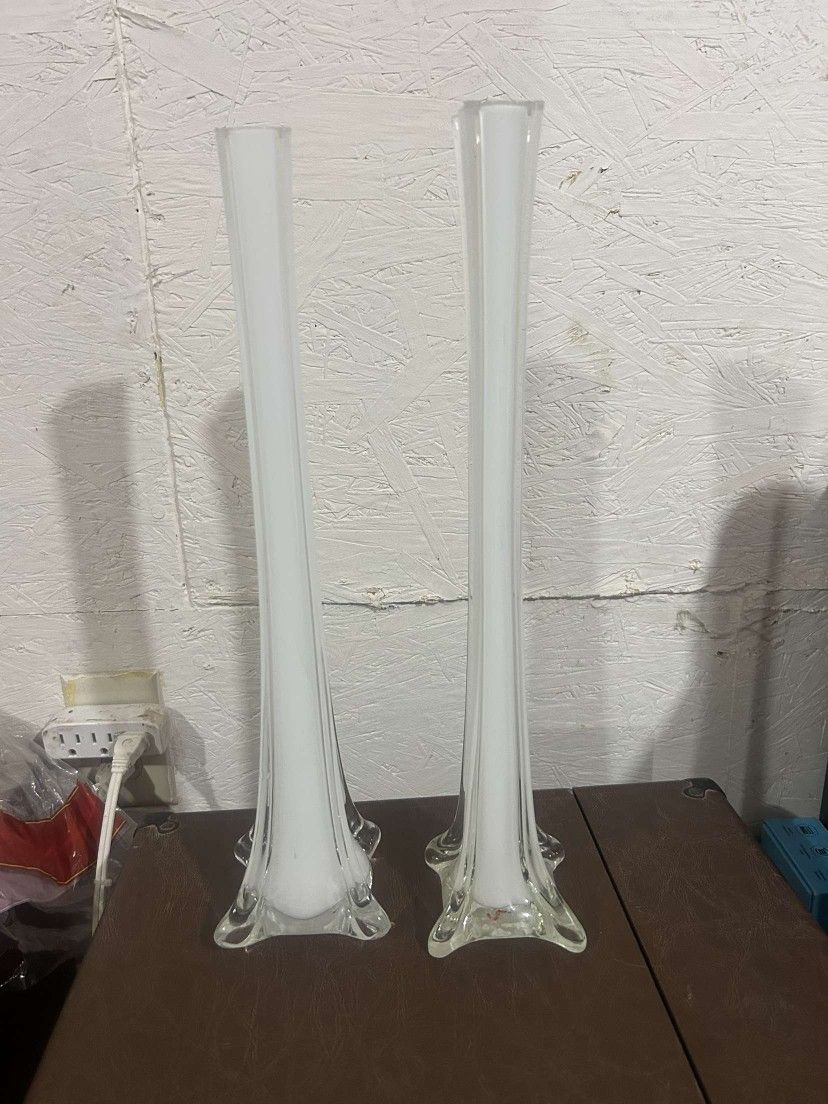 Two White Wedding Glass Vases
