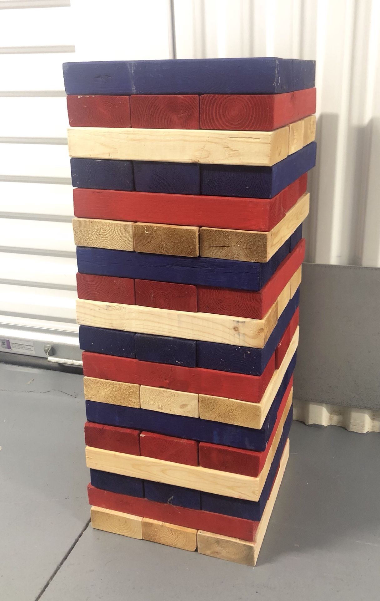 USA red white blue themed giant yard jenga wooden game