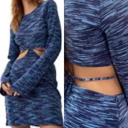 DiviDeD H&M Blue Marled FINE Knit Cut Out Waist And Tie Back Dress XXS