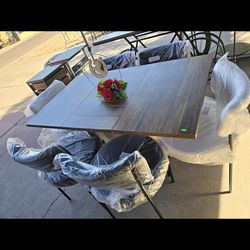 Tribesigns Dining Set With 6 Sherpa/Teddy Boucle Chairs 🌱