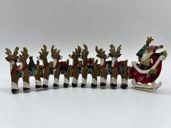 vintage hinged resin Santa and reindeer tabletop or Christmas Village decoration, EC, no box
