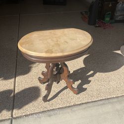 Antique Victorian Oval Table With Marble Top And Wheels