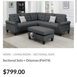 Gray Sectional Sofa With Ottoman