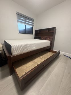 Full Size Bed with Shelves & Pullout Twin Trundle - $125 (Mattress FREE)