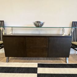 Modern Accent Cabinet with 2 Doors and 2 Drawers Storage - Credenza Cabinet with Storage for Living Room, Dinning Room - Espresso Brown