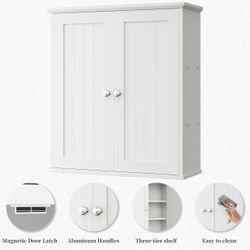 Bathroom Wall Medicine Cabinet with 2 Door, Bathroom Storage Organizer Over The Toilet,Space Saving Storage with 3-Tier Shelves,Solid White