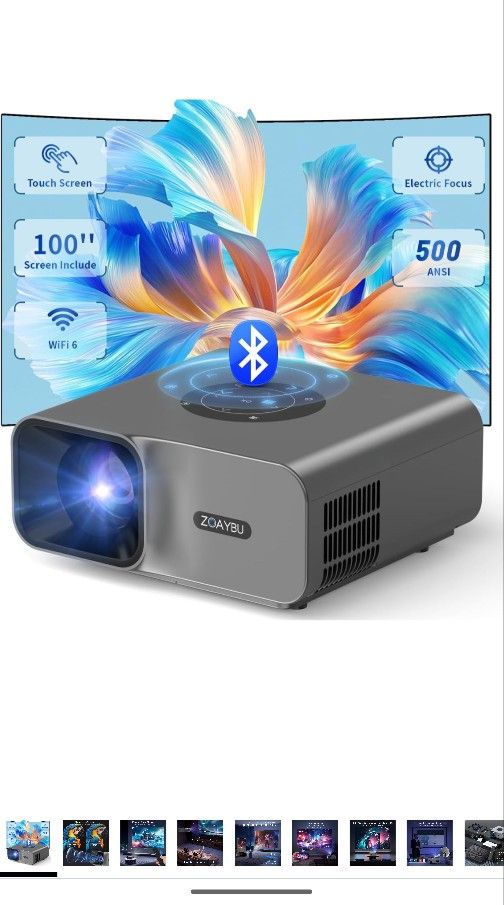 Electric Focus Projector with WiFi 6 and Bluetooth 5.2, 500 ANSI 4K Projector, Native 1080P Outdoor Movie Projector, Auto Keystone, Touch Screen, Smar