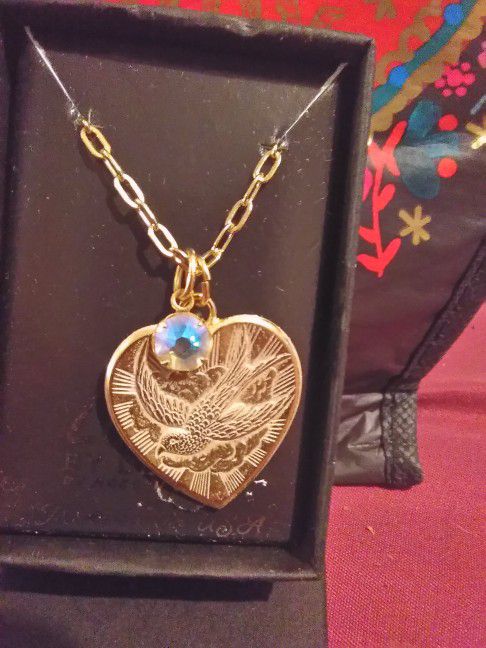 Gold Plated Heart w/Dove Pendant Necklace
