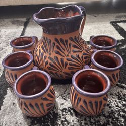 Beautiful Vase Set With 6 Handmade Glasses