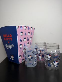 Dodgers Hello Kitty Night Souvenir Cup “ (2) Mason Jar + Popcorn Bucket Bundle