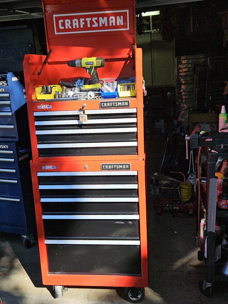 Craftsman Heavy Duty Rolling Toolbox Full With Tools Including Keys, And 6 Electric Plugs, Grate Deal For Shop Or Home 