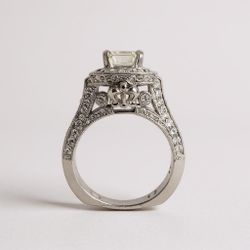 18k White Gold Emerald Cut Diamond Ring-1.01ct SI2 ,G