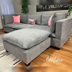 New Cloud Grey Plush Sectional With Free Delivery 