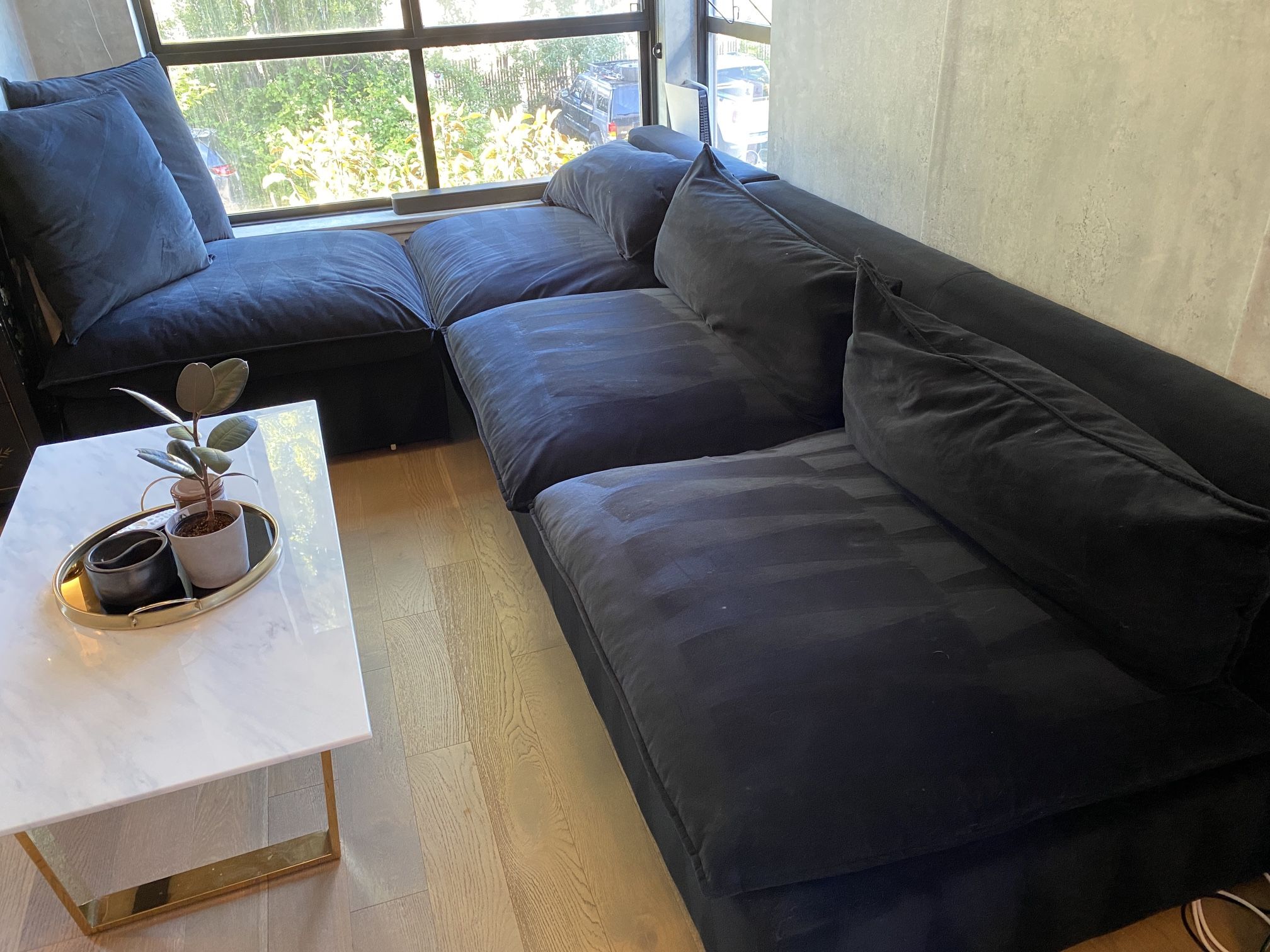 Sectional Sofa Couch Black Velvet Lotus Crate And Barrel