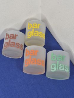 Set of 4 Vtg MCM Morgan Frosted Satin Bar Glass Lowball Tumblers 