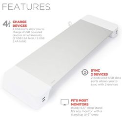 iHome Computer Monitor Stand with 4 Port USB Hub: - 